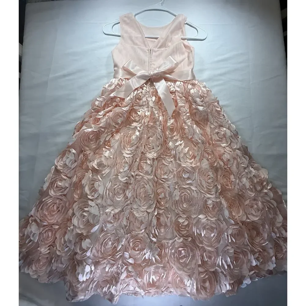 Girls Pink Formal Flower Girl Dress Size 6x- Rosette Skirt Rhinestone Waist